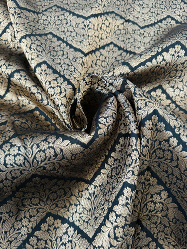 Banarasi Katan Brocade Pure Silk Saree | Black | Gold Zari | Handwoven | Silk Mark Certified | Ships from California